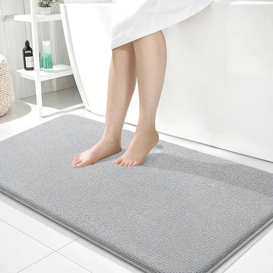 OLANLY Memory Foam Bathroom Runner Rugs 45x27, Absorbent Mat, Light Grey