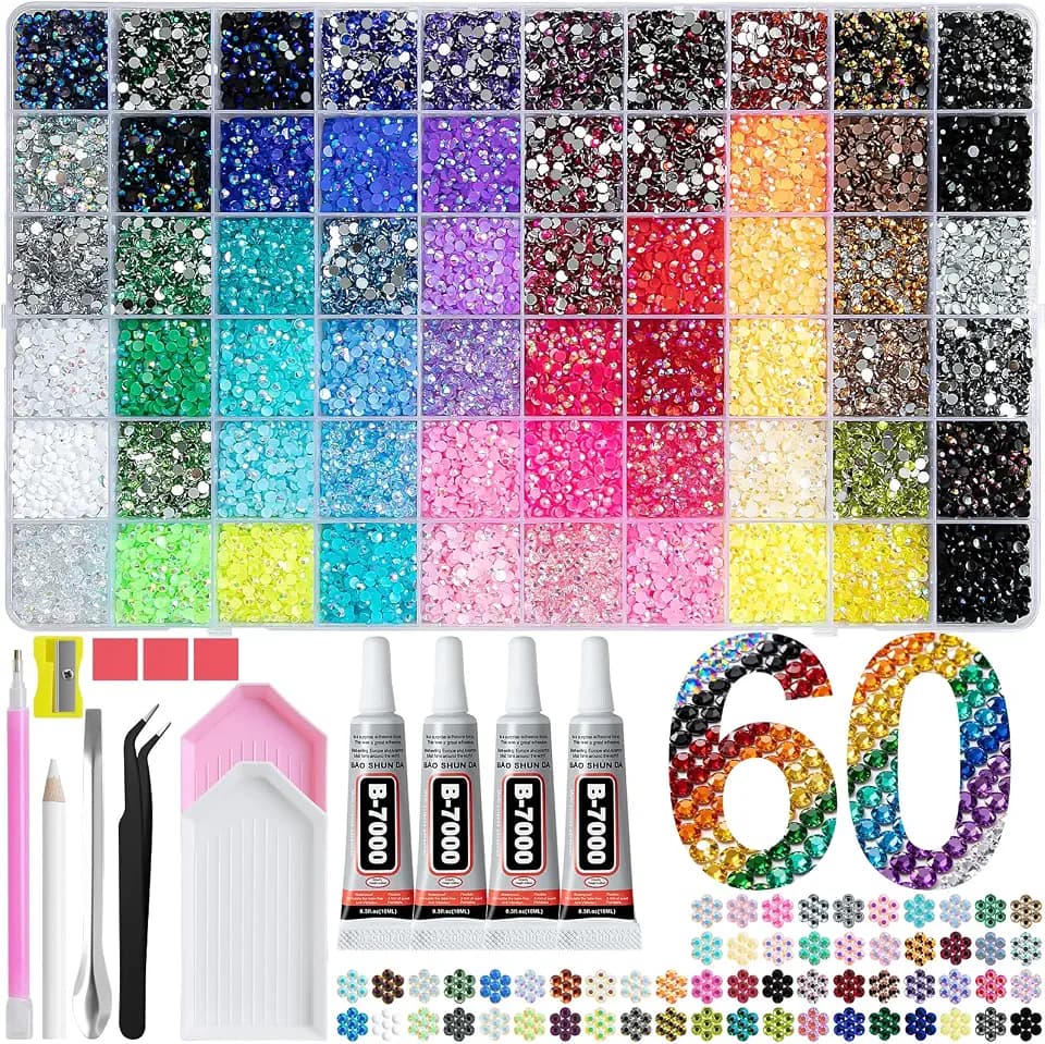 60 Colors Bedazzling Kit with Rhinestones, 48000Pcs 3mm Flatback Gems Jelly Rhinestones Bedazzler Kit for Diamond Art,Nail Art,DIY Crafts Book Shoes Tumblers