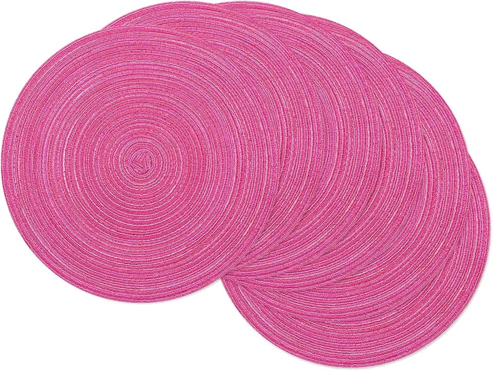 SHACOS Hot Pink Round Braided Placemats Set of 6 Washable Fabric Place Mat