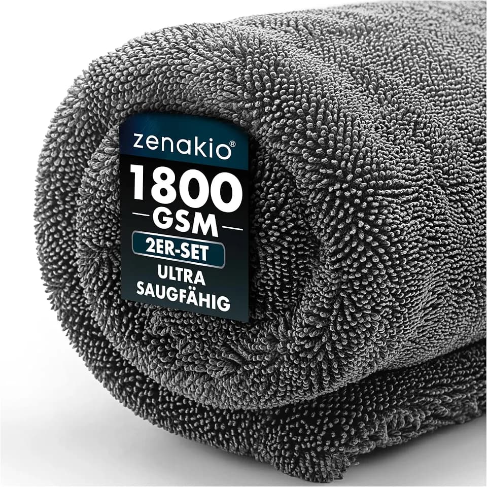 Auto Trockentuch Set 2 Stück 1800 GSM Mikrofasertuch Grau
