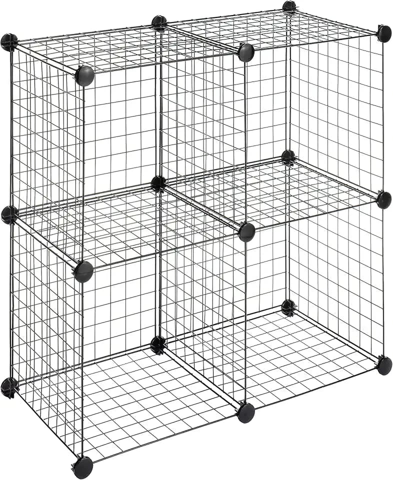 Whitmor Storage Cubes - Stackable Interlocking Wire Shelves -Black (Set of 4)
