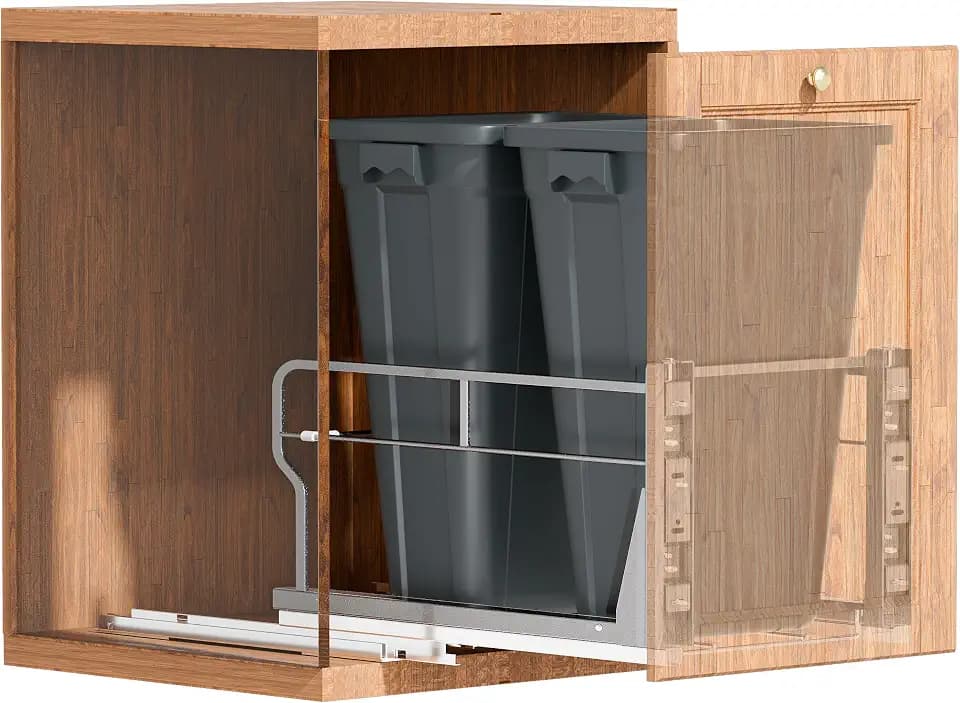 YJHome Double 10Gal Pull Out Trash Can Cabinet, Soft-Close Slides/Gray