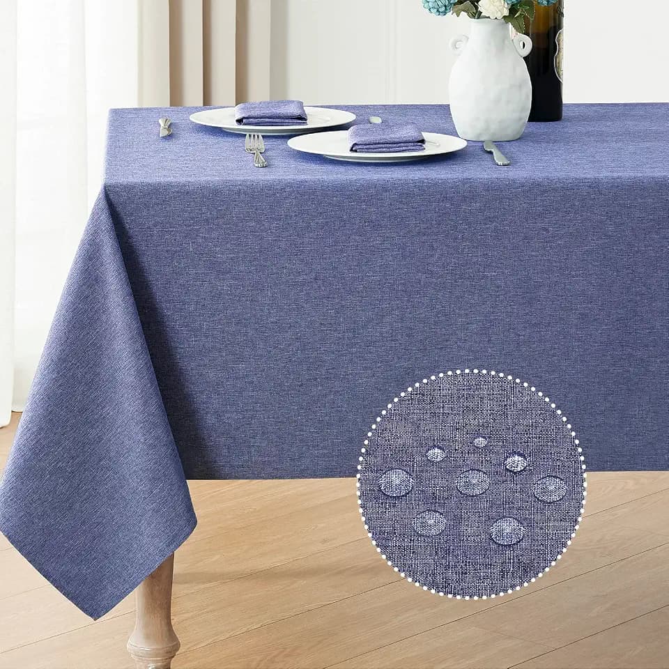 Veblandy Rectangle Tablecloth Linen Textured Waterproof & Stain Resistant Table Cloth Wrinkle Free Decorative Fabric Farmhouse Table Cover for Dining/Party/Buffet/Wedding, 60 x 120 Inch, Denim Blue