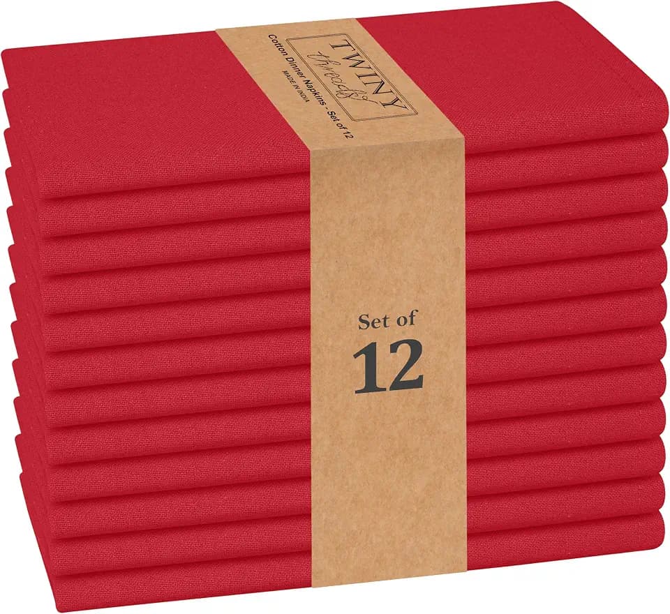 TWINY threads Set of 12 100% Cotton Cloth Napkins, 17"x17", Reusable, Red