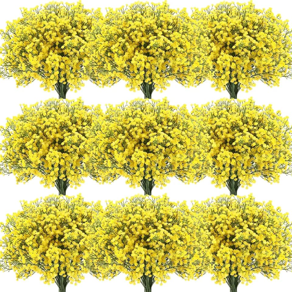 Janinka 30 Pcs Baby Breath Artificial Flowers Bulk Artificial Baby Breath Gypsophila Flower 20.8 Inch Faux Gypsophila Bouquet Fake Floral Greenery for Wedding Party Decor (Yellow)
