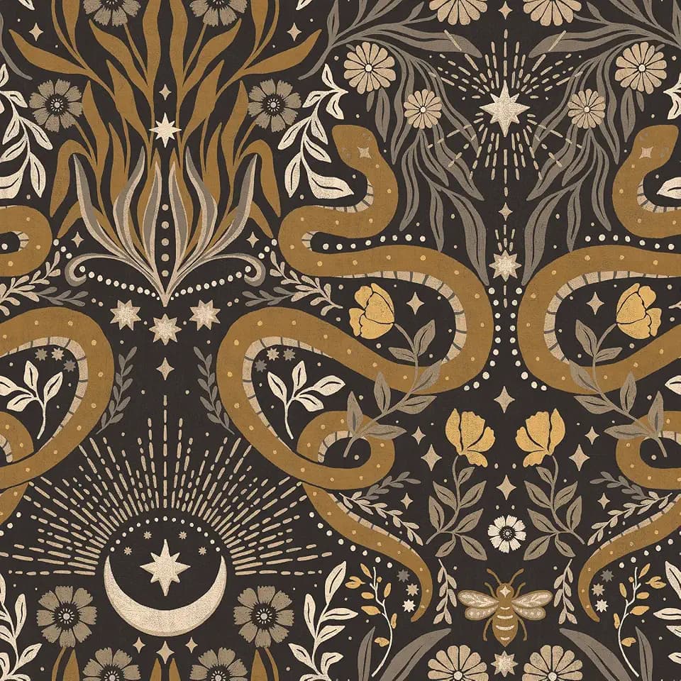 RoomMates Mystic Serpent Black Gold Peel and Stick Wallpaper