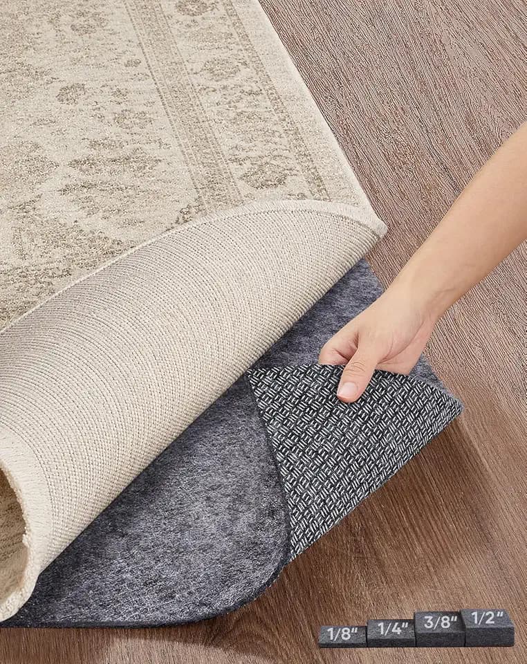 Veken Non Slip Cushioned Rug Pad Gripper, 2 x 3 Ft, 1/4 inch Thick Felt Carpet Liner Protector Mat for Area Rugs and Hardwood Floors, with Over 99 Pcs Anti-Slip Strips Pattern, Grey