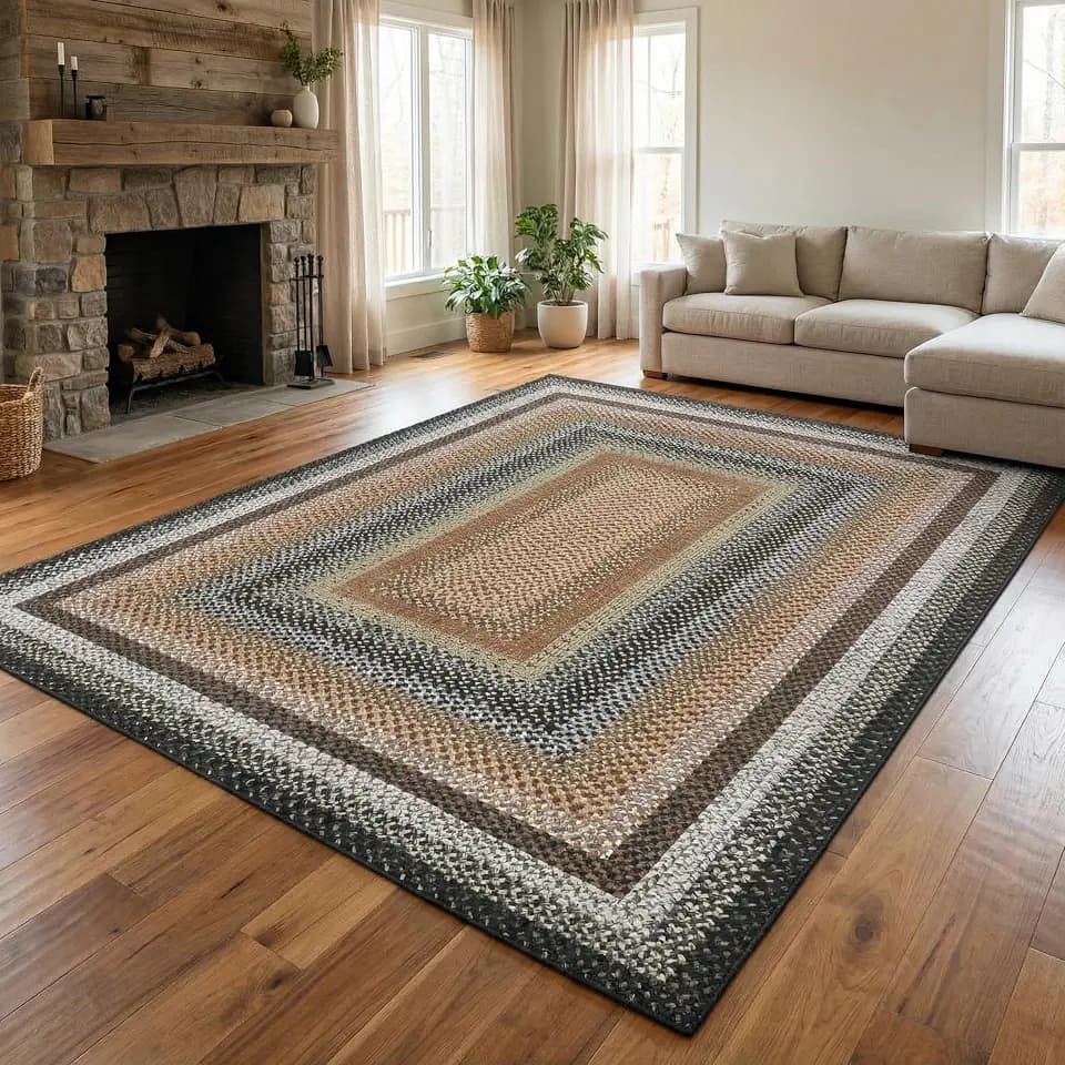 Washable Rugs for Living Room 9x12 Area Rug Braided Print Bedroom Rug Soft Non Slip Rustic Carpet Low Pile Stain-Resistant Farmhouse Carpet for Dining Room Nursery Cottage Dorm Orange/Green