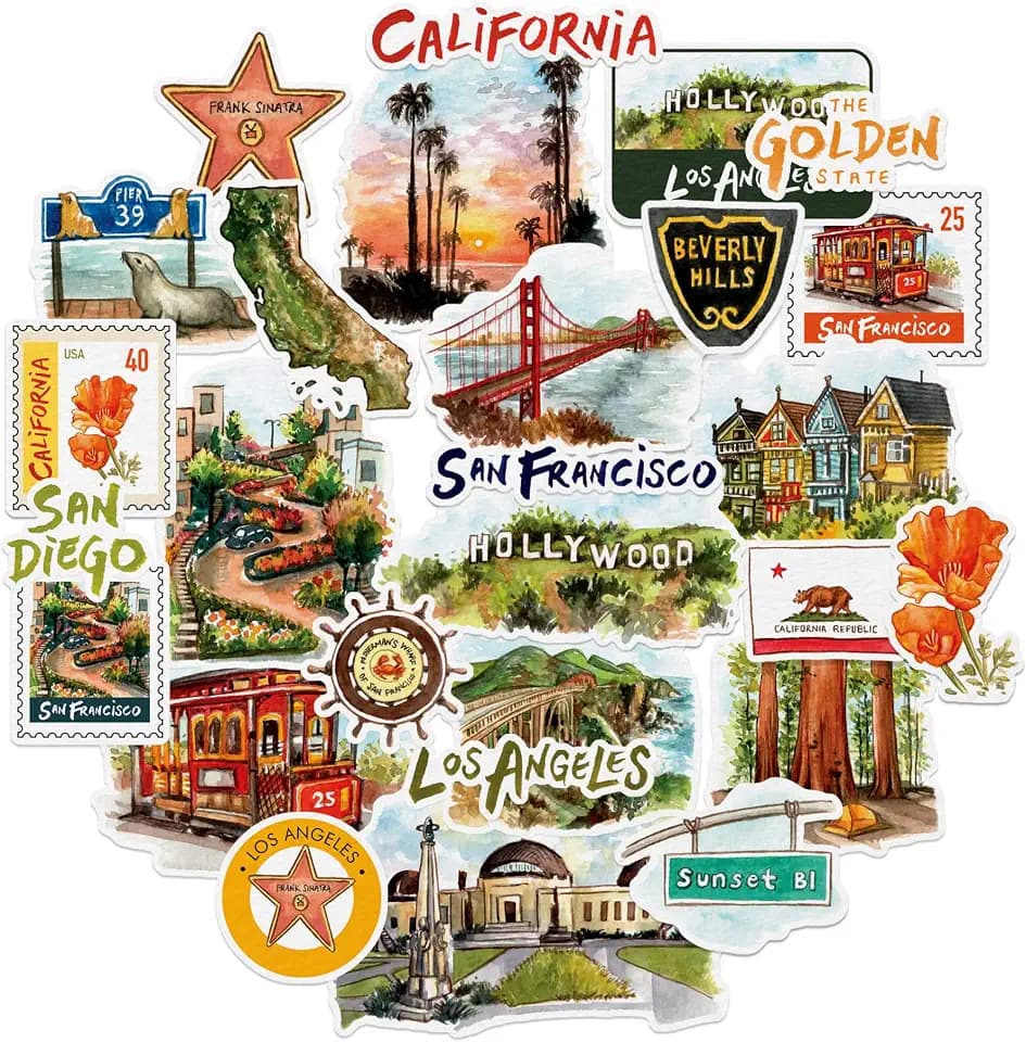 Navy Peony Sunny California State Travel Stickers (27pcs) – for Scrapbooks, Journals