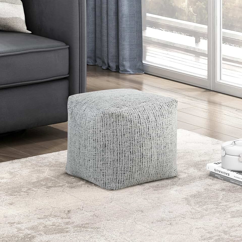Lexicon Pouf Ottoman, Square Ottoman Foot Rest, Chenille Fabric Pouf, Small Foot Stools for Couch with Filling for Living Room/Bedroom, Multi-Color