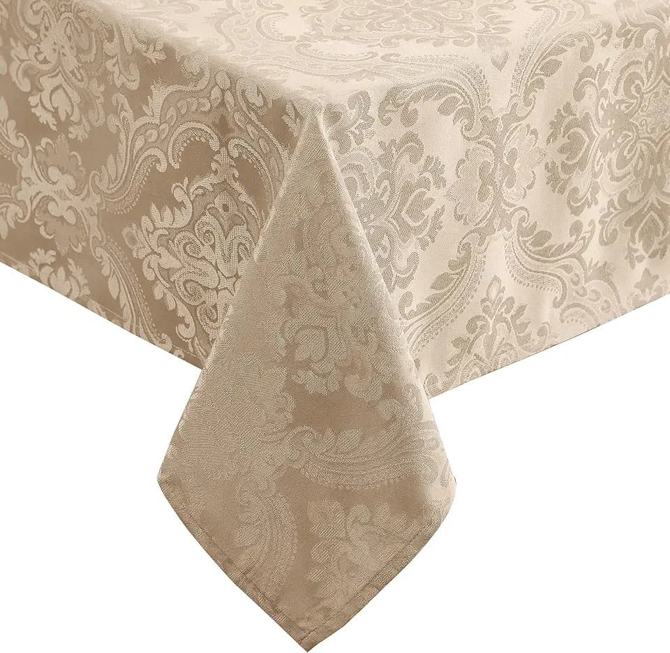 Caiden Elegance Damask Tablecloth, Taupe - 60" W x 144" L