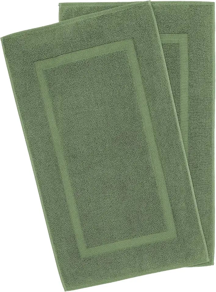 100% Cotton Bath Mats for Bathroom Floor Set of 2 Pack, 20x34 Soft Absorbent Washable Quick Dry Tub Bathmat, Sage Green