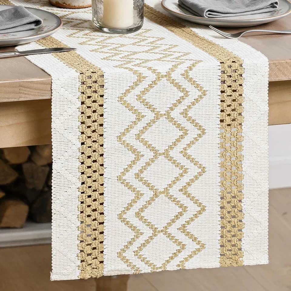Artoid Mode Burlap Brown Stripe Diamond Woven Table Runner 12x108 Inch