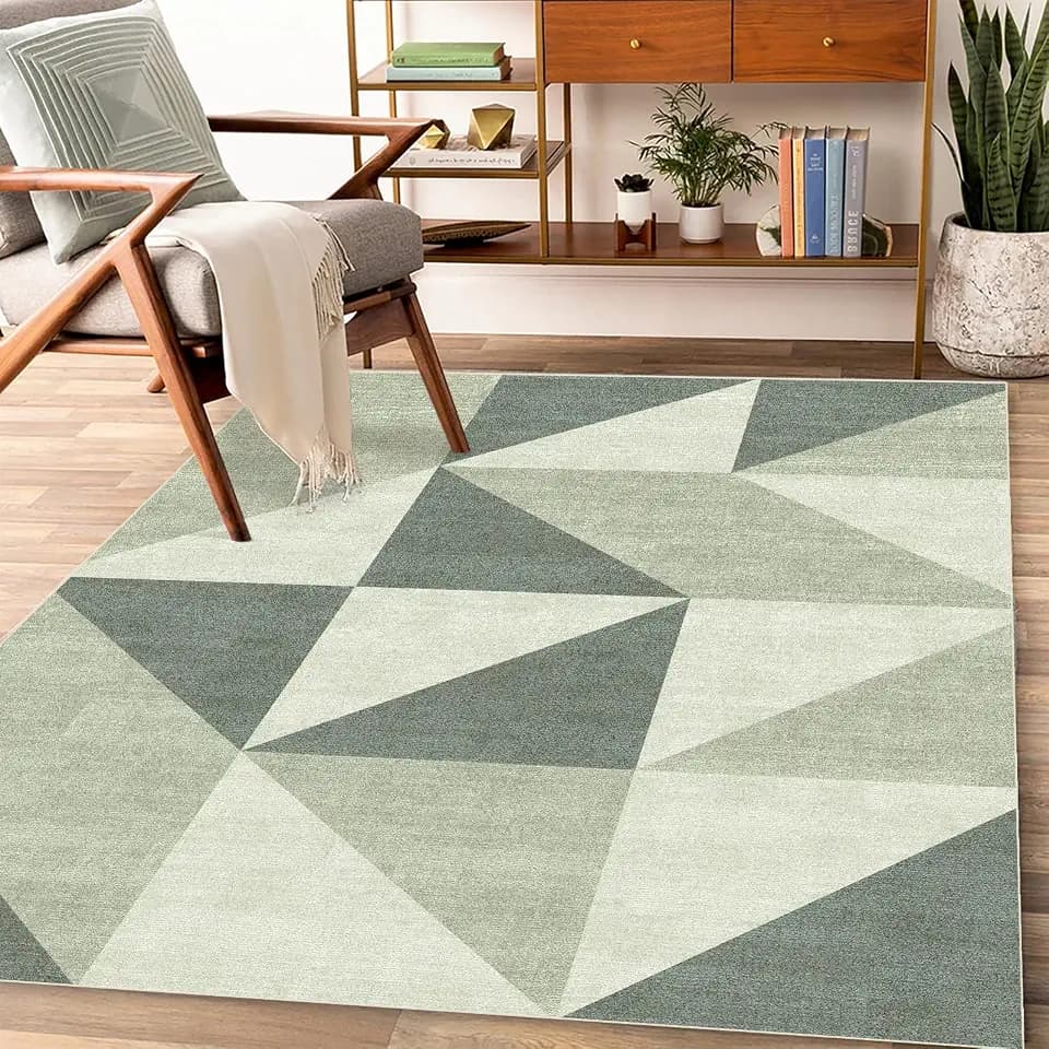 Washable Geometric Green Area Rugs 3x5 Modern Neutral Abstract Non Slip Low Pile Indoor Floor Small Carpet for Living Room Bedroom Dinning Room Kitchen