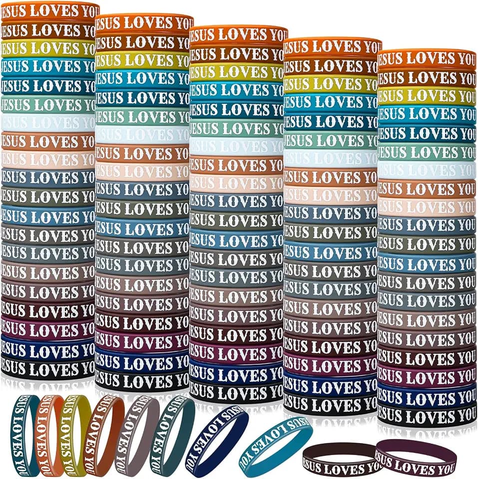 Lewtemi 100 Pcs Jesus Loves You Bracelet Bulk Christian Bracelet