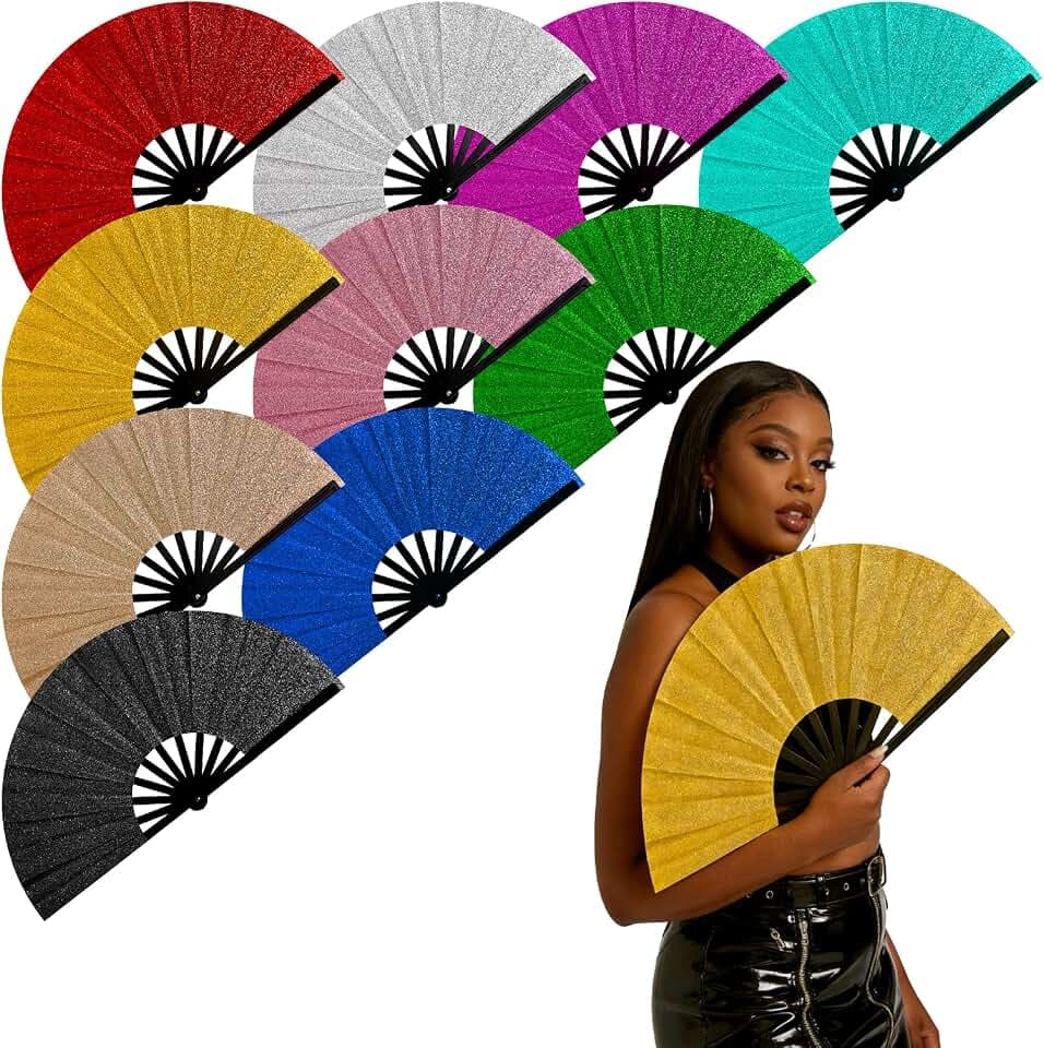 Glitter Line Dancing Rave Fans: 10PCS 13" Folding Clack Hand Colorful Fans