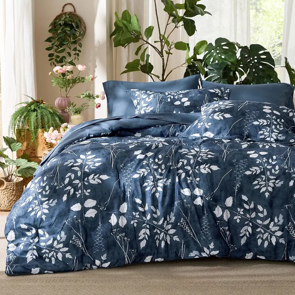 Bedsure Floral Navy Comforter Set, Queen Bedding Sets, 7 Piece