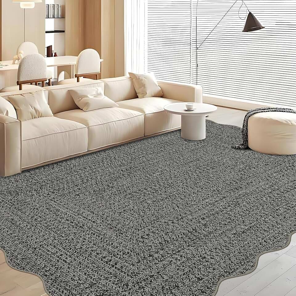 GarveeHome Printed Rug with Braided Pattern on it, Scalloped Washable Rugs 8x10 Area Rugs for Living Room Non Slip Soft Bedroom Rugs Low Pile Stain Resistant Carpet for Nursery Dining Room Playroom