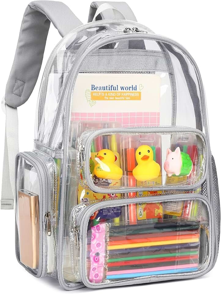 CAMTOP Clear Backpack Heavy Duty Transparent Bag See Through BookBag for Student School Work Festival Sport Travel (Grey)