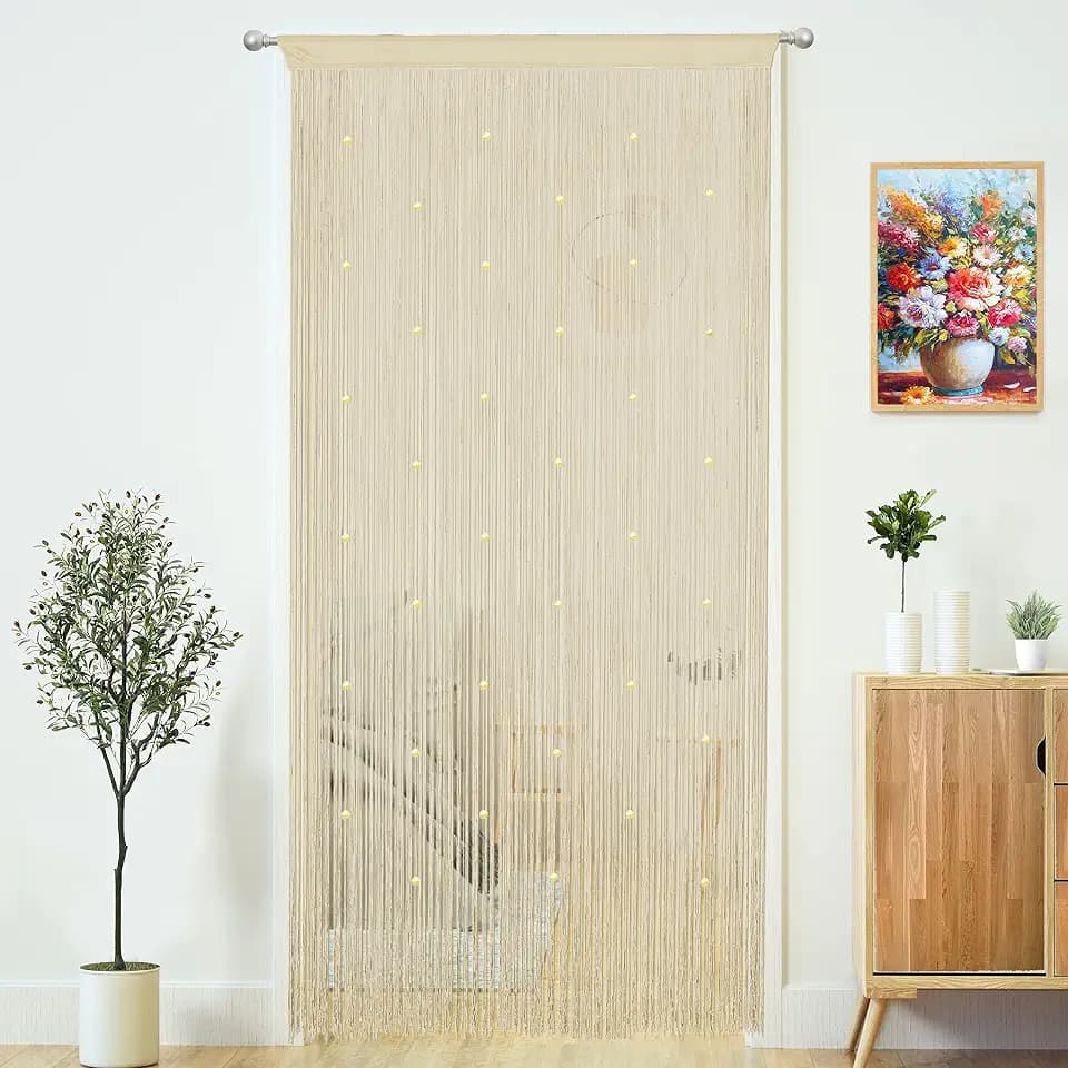 YaoYue Beaded Curtain Door String Curtains for Doorways Tassels Beads Hanging Fringe Hippie Window Hallway Entrance Wall Closet Bedroom Privacy Decor (Champagne, 39" W x 79" L (Pack of 1))