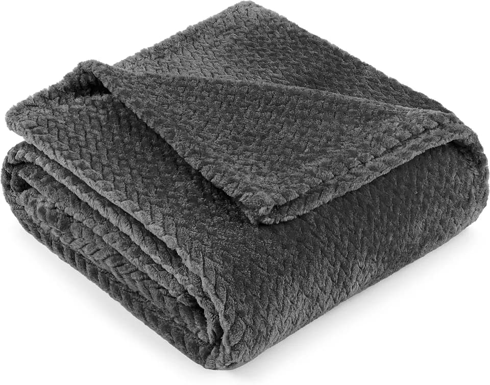 PAVILIA Soft Plush Fleece Twin Blanket for Couch Sofa Bed, Dark Gray, 60x80