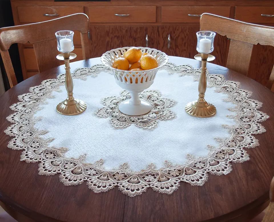 LINENS Art and Things Lace Table Topper Gold European Antique Jacquard Fabric Doily Tablecloth (33 Inch Round)