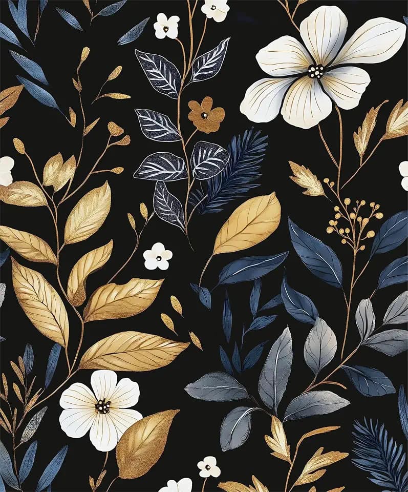 Laatse Vintage Dark Blue Gold Floral Peel and Stick Wallpaper 17.5"x197"