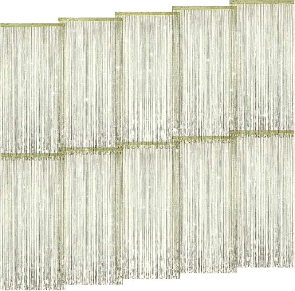 10 Pack 39 x 79 Inch String Curtains for Doorways, Hanging Fringe Hippie Room Divider Privacy Decor Glitter Beaded Curtains for Door Window Hallway Entrance Wall Closet Bedroom Party, Green