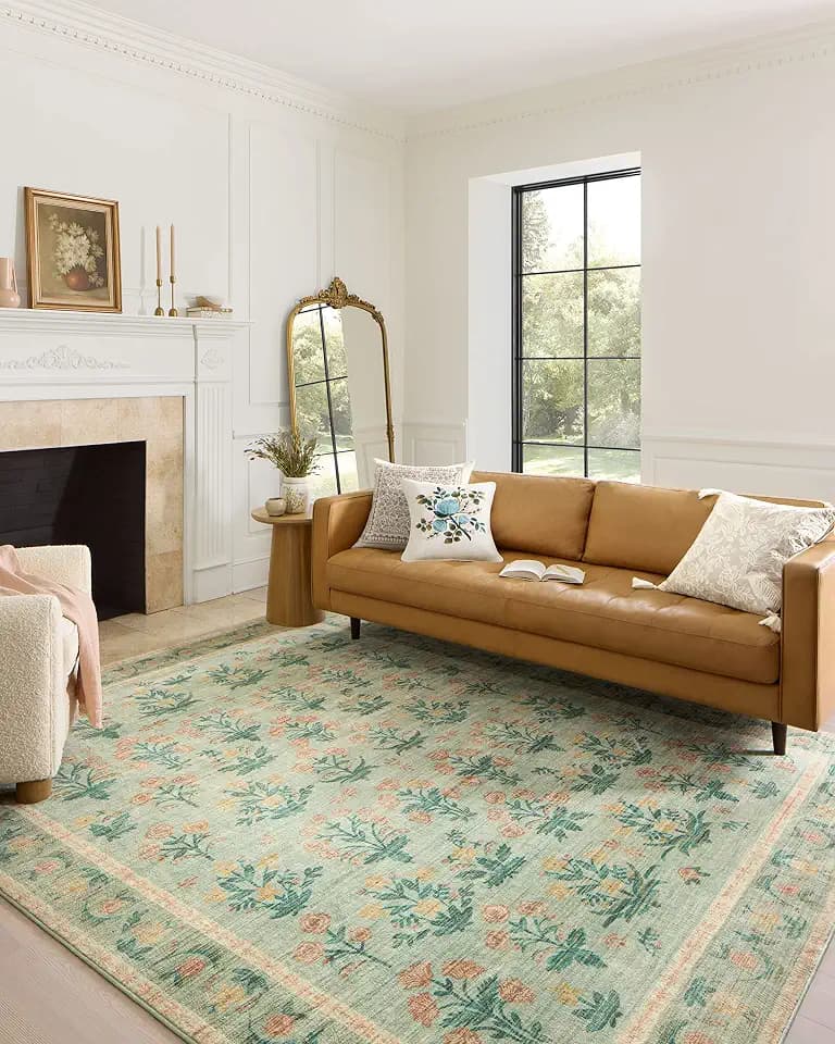 Loloi Rifle Paper Co Eden Mughal Rose Moss 3'-6" x 5'-6" Accent Rug