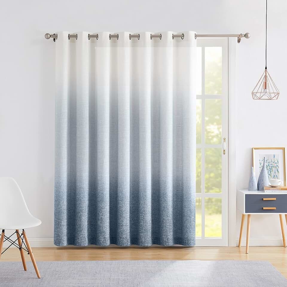 Ombre Grommet Curtain for Sliding Patio Door Cream White to Indigo 100"x84"