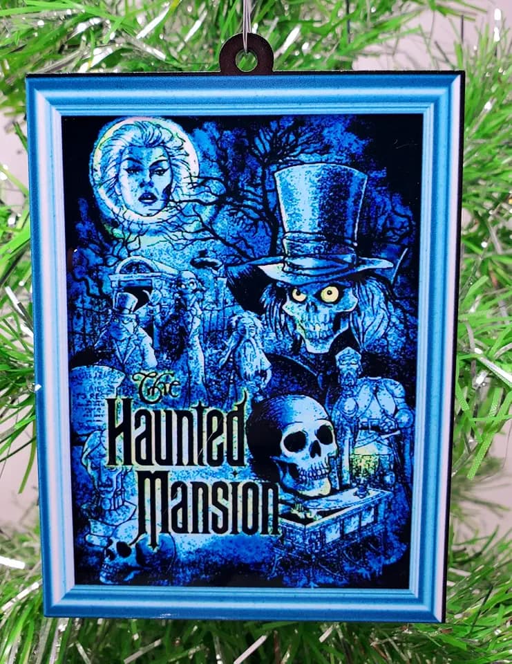 Generic Iconic Ghost Mansion Poster Themed Ornament - Gothic Retro, Blue, Plastic, 2" Tall - Unique 2D Resin Plastic Design