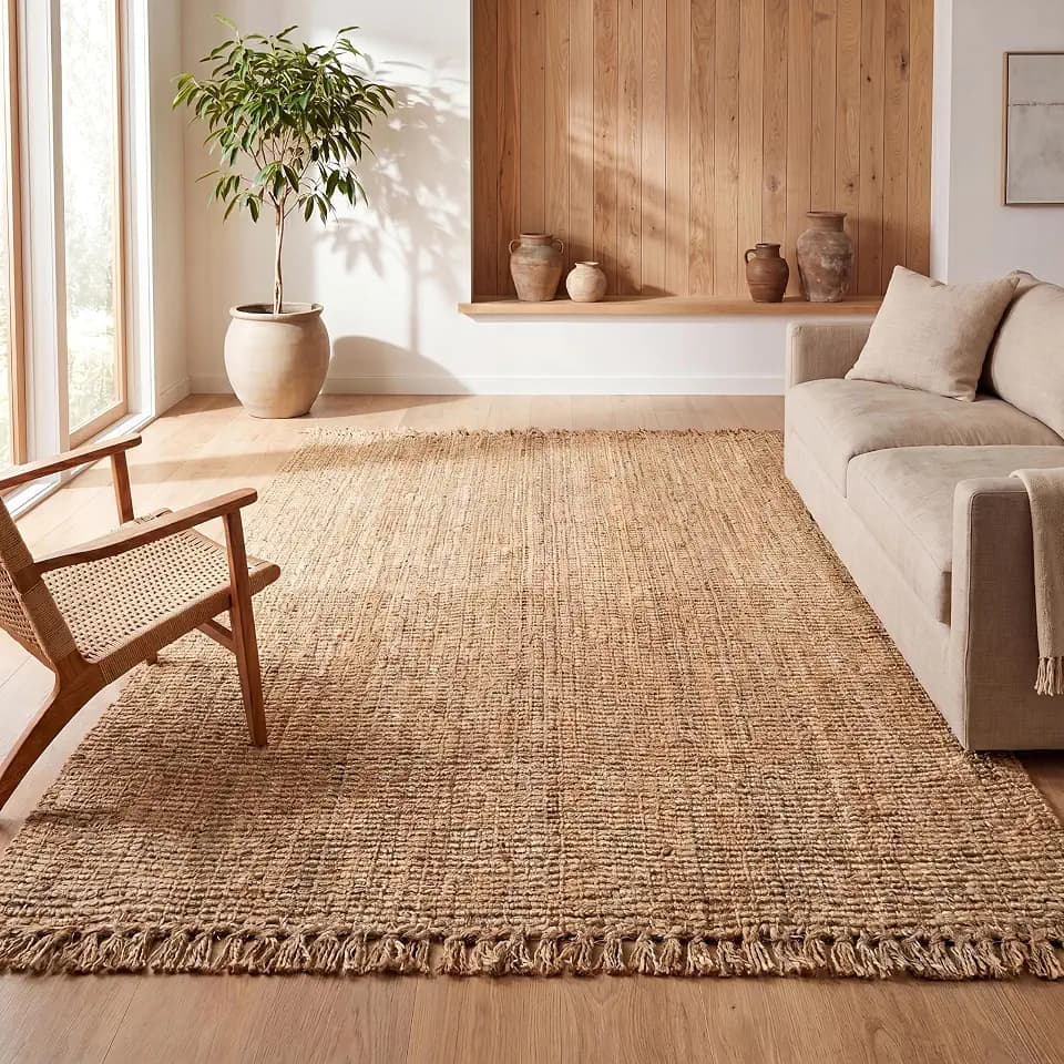 JONATHAN Y Handwoven Jute Fringe Natural Indoor Area Rug, 4x6, Pata, Bohemian, Rustic, Cottage, Easy-Cleaning for Living Room, Bedroom, Kitchen, Non-Shedding (NRF103A-4)