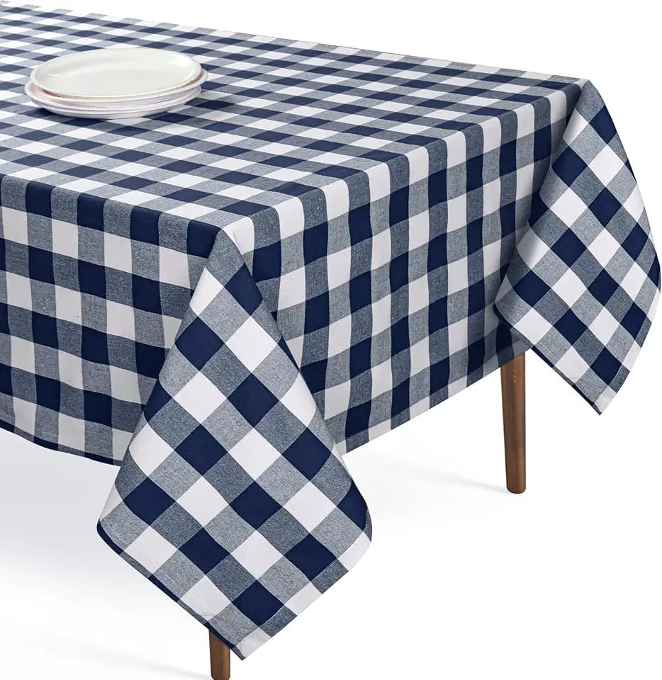 Buffalo Plaid Check 52"x70" Tablecloth 100% Cotton Washable Rustic Rectangle Table Cover Decorative for Gifts, Dining, BBQ, Buffet Parties & Camping - Navy