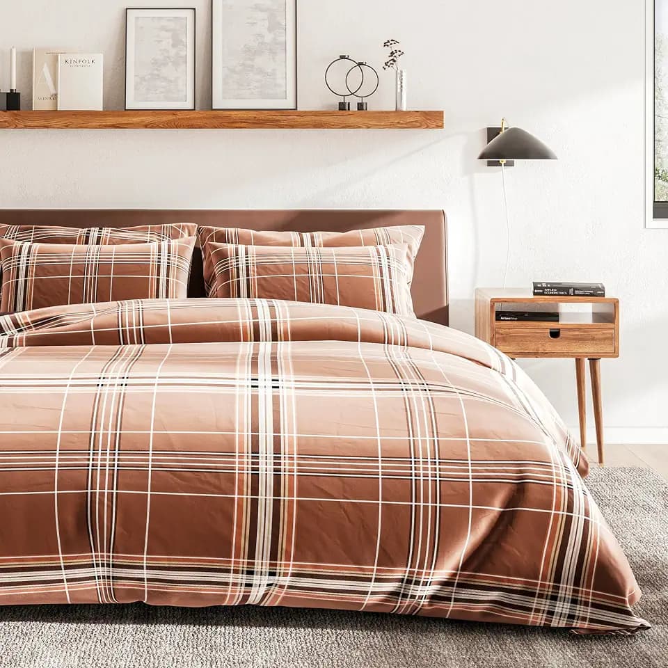 G.H. Bass & Co. Westpoint Plaid 3-Piece Comforter Bedding Set, King, Cognac