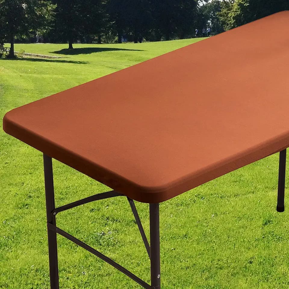 Rectangle Spandex 5 FT Fitted Tablecloth, Elastic Folding Picnic Table Cloth, Stretchy Patio Table Cover, Wipeable Tablecloths for Camping Outdoor Party Banquet 30X60 Inches Coffee