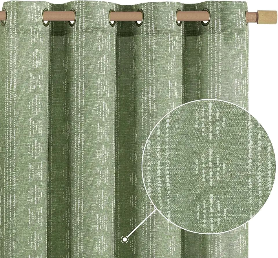 jinchan Boho Linen Curtains Light Filtering 63 Inch Back Tab 2 Panels Sage
