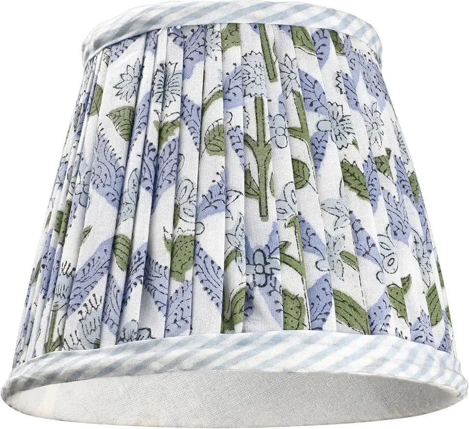Ridhi Block Print Light Steel Blue Lamp Shade 4" Top x 5" Bottom x 6" Slant Handmade Pleated Cotton Lampshade, Fits E26/E27 Base Table Lamps Boho Vintage Decorative For Bedroom, Living Room