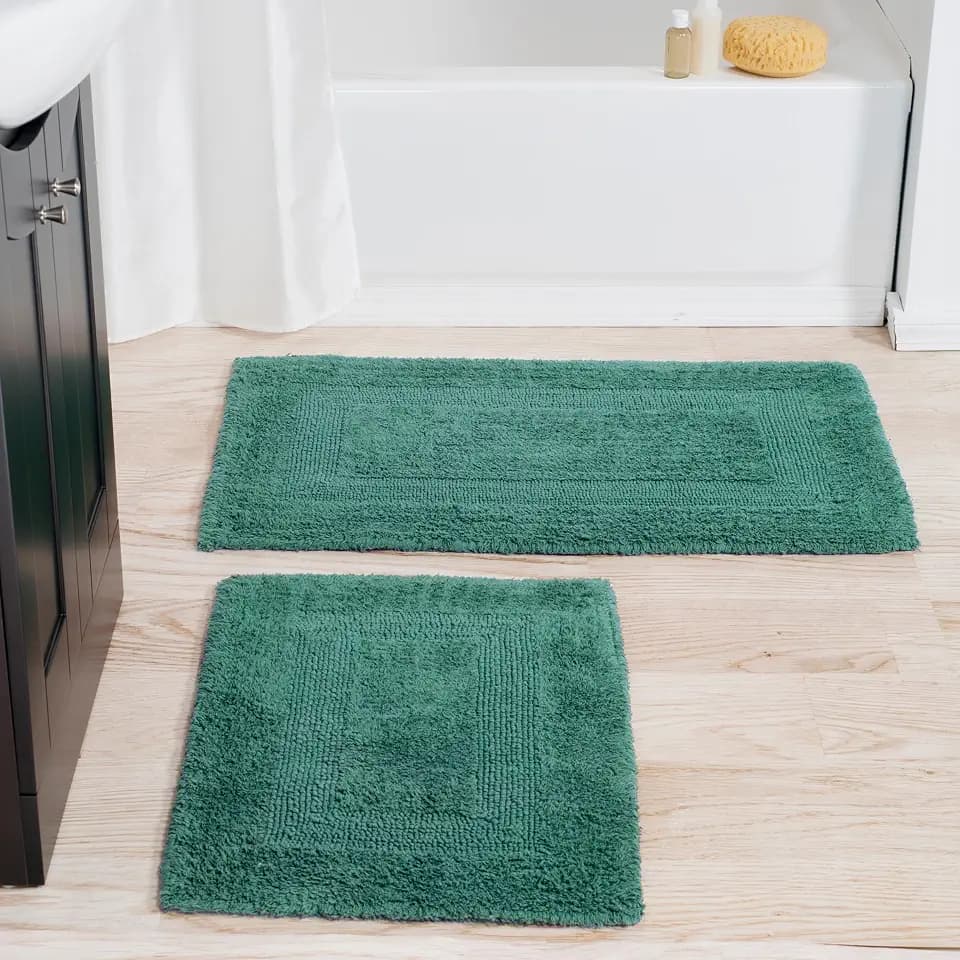 Bathroom Rugs - 2-Piece Cotton Bathroom Mat Set - Machine Washable Bath Mats for Bathroom, Kitchen, or Laundry Room by Lavish Home (Green)