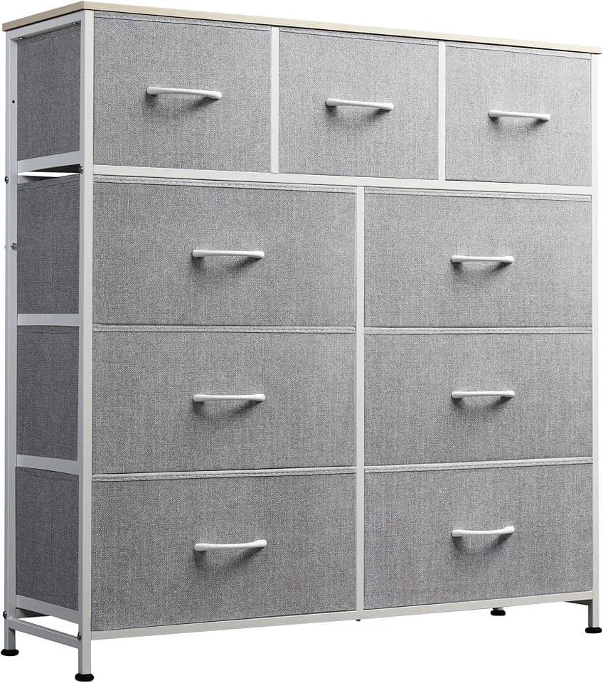 WLIVE Tall Dresser for Bedroom, 9 Drawer Chest of Drawers, Light Grey