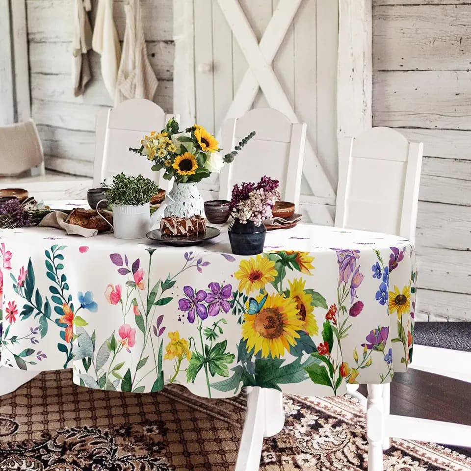 Yighty Oval Spring Summer Tablecloth 60 x 102 inches, Floral Watercolor Table Cloth, Waterproof Wrinkle Resistant, Summer Decoration for Holiday Kitchen Dining Room