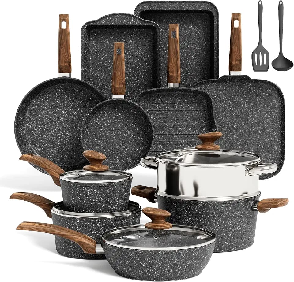 Kitchen Academy 17Pcs Pots and Pans Set, Black