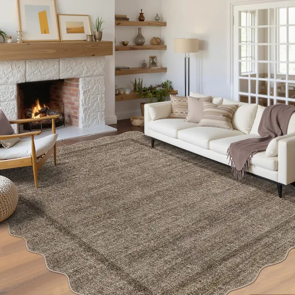 GarveeHome Scalloped Washable Rugs 10x13 Rug for Living Room Non Slip Taupe