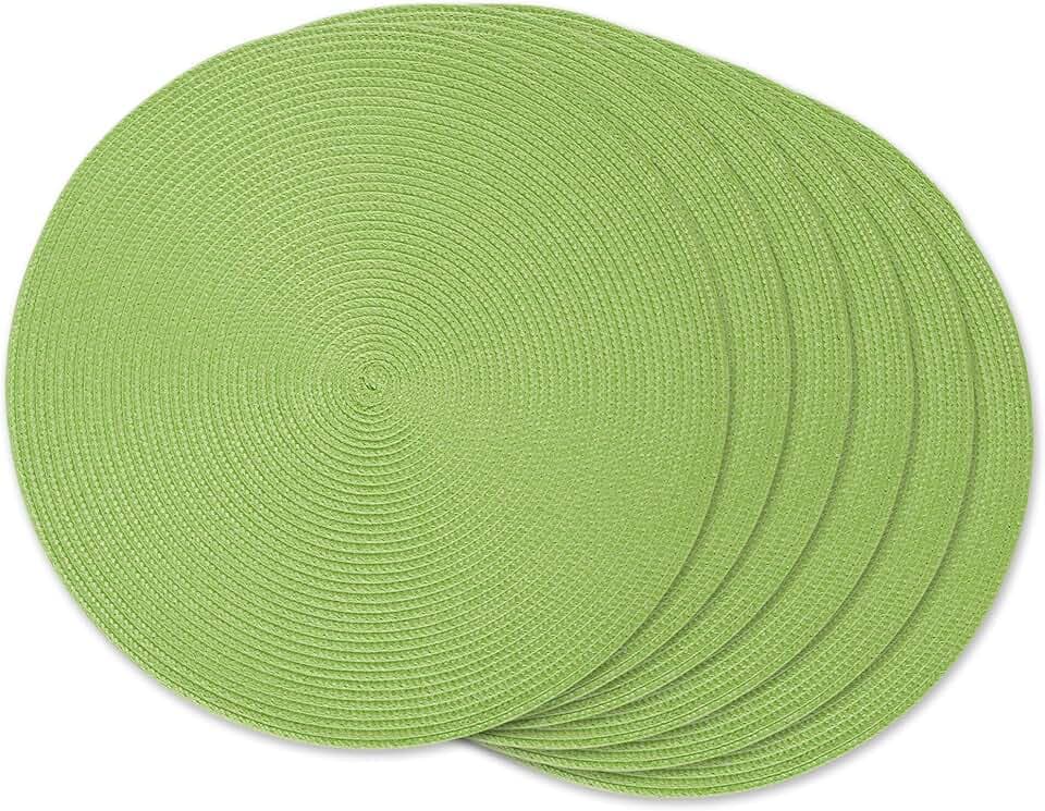 DII Classic Woven Tabletop Collection, Indoor/Outdoor Placemat Set, Round, 15" Diameter, Fluorescent Lime Green, 6 Piece