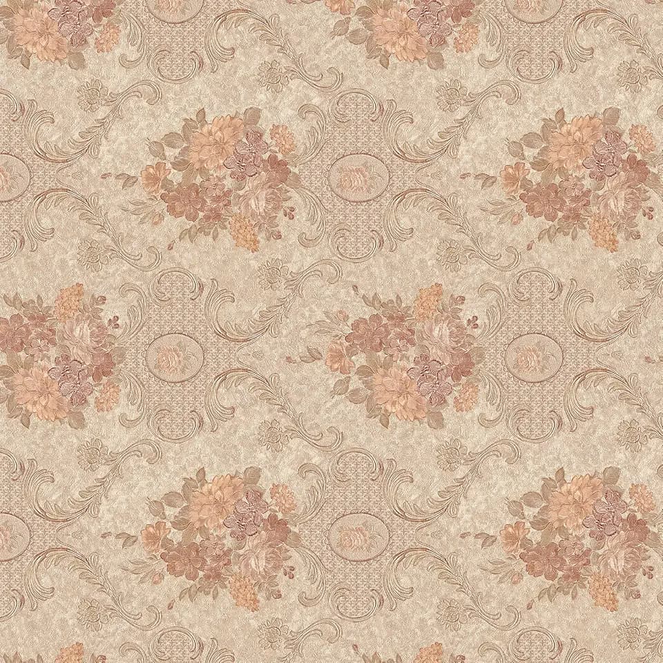 Brown Red Vintage French Damask Peel and Stick Wallpaper Thickened Removable Self Adhesive Wall Paper Design for Walls Bathroom Bedroom Home Decor 17.3in x 118in