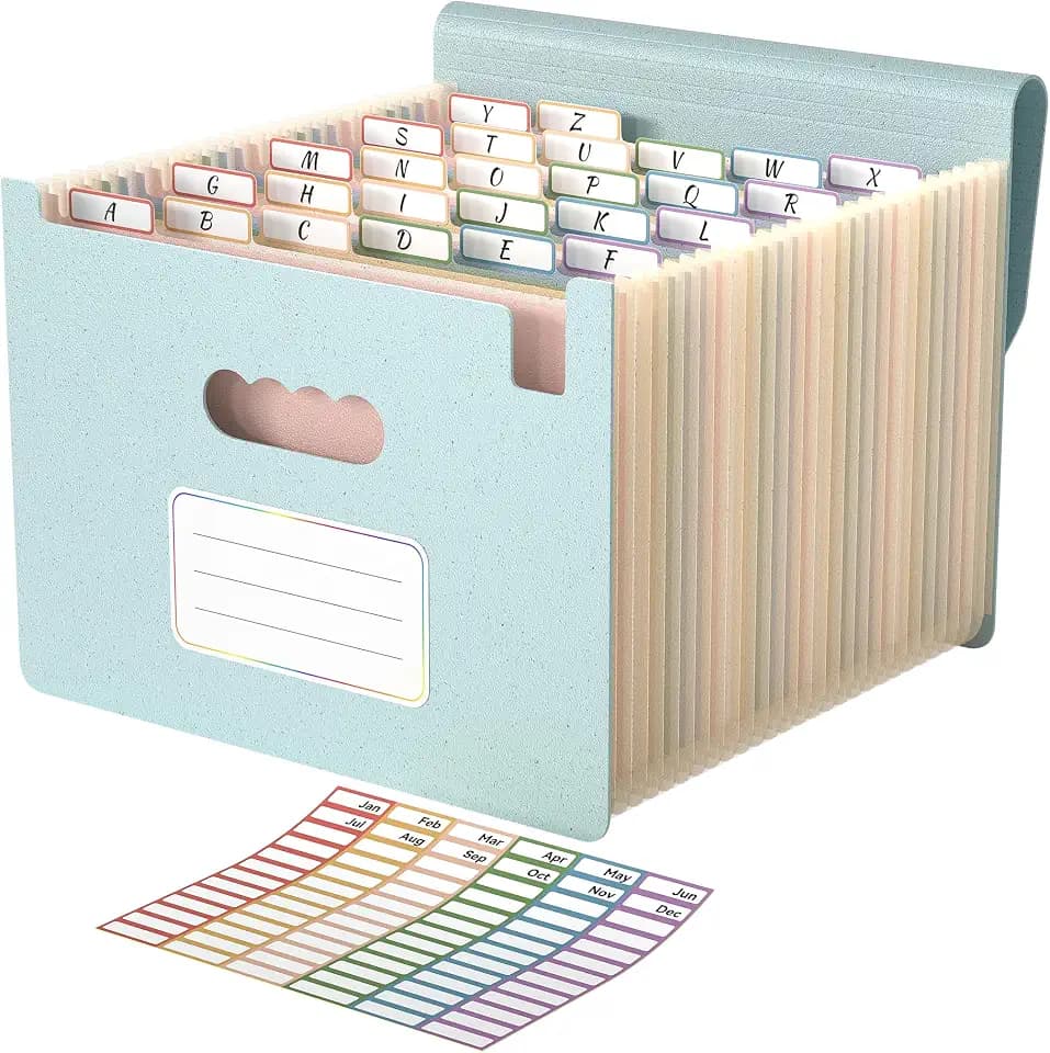 ABC life 26 Pockets Accordion File Organizer, Dusty Blue