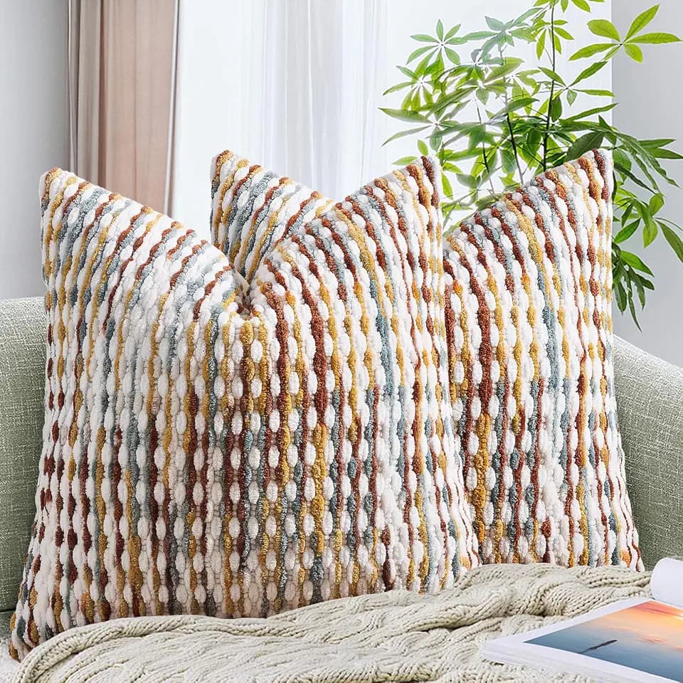 AmHoo Set of 2 Boho Chenille Pillow Cover,20 x 20-Inch Brown