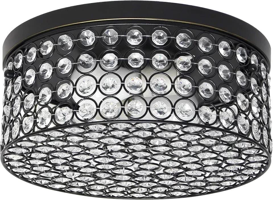 Elegant Designs FM1003-RBZ Elipse Crystal 12 Inch Modern Metal 2 Light Round Ceiling Flush Mount Fixture, Oil Rubbed Bronze, Restoration Bronze
