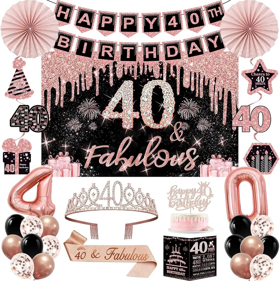 40th Birthday Decorations for Women,32PCS 40th Birthday Party Decorations,