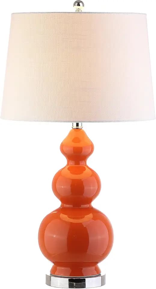 JONATHAN Y Bowen 27.5" Ceramic Triple Gourd Table Lamp, Coral/Chrome