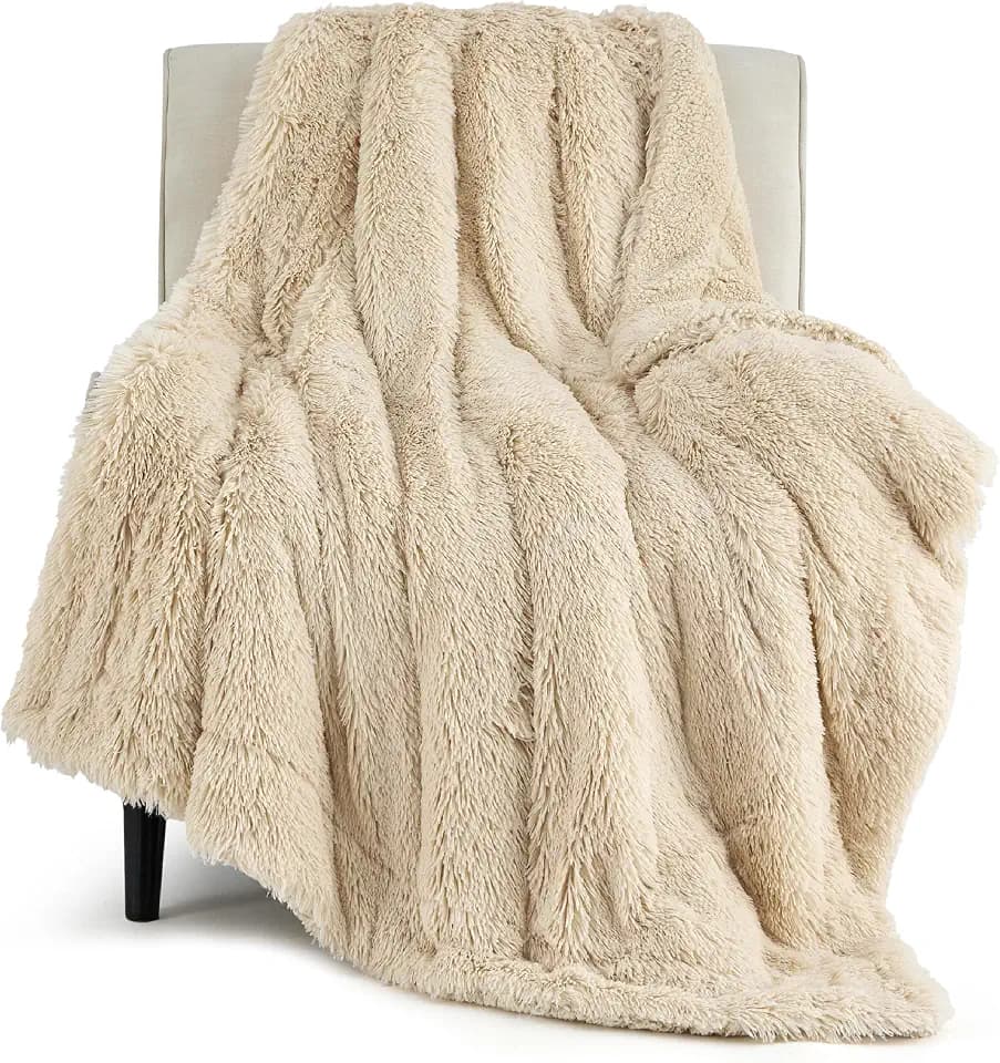 Bedsure Faux Fur Fluffy Fleece Sherpa Blanket Couch Throw Beige 50"x60"